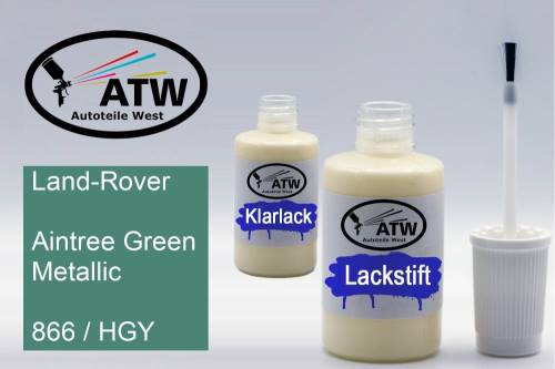 Land-Rover, Aintree Green Metallic, 866 / HGY: 20ml Lackstift + 20ml Klarlack - Set, von ATW Autoteile West.